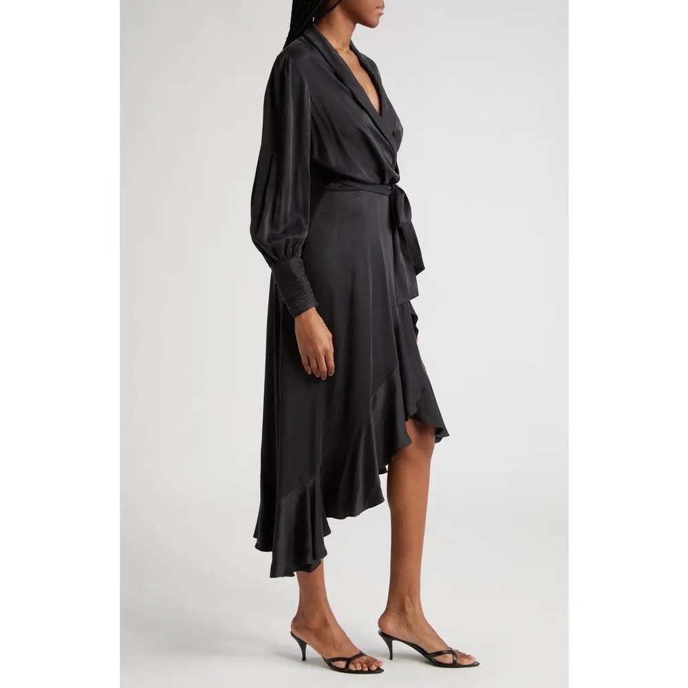 Zimmermann Silk Wrap Dress Ruffle Black Midi Size 2
